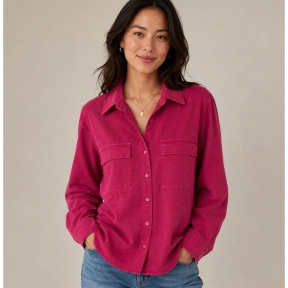 Babaton Aritzia Utility ButtonUp Blouse M Pink Roll Tab Long Sleeve Quiet Luxury